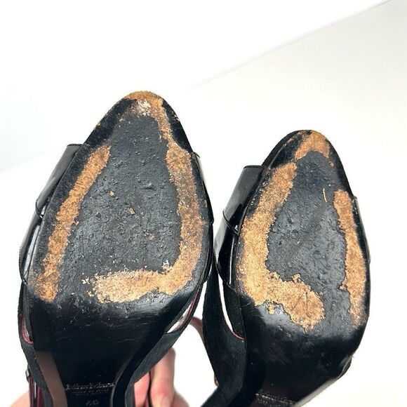 MaxMara Black Heels Suede Patent Leather Peep Toe Mary Jane Italy 40 US 10 - Picture 11 of 16